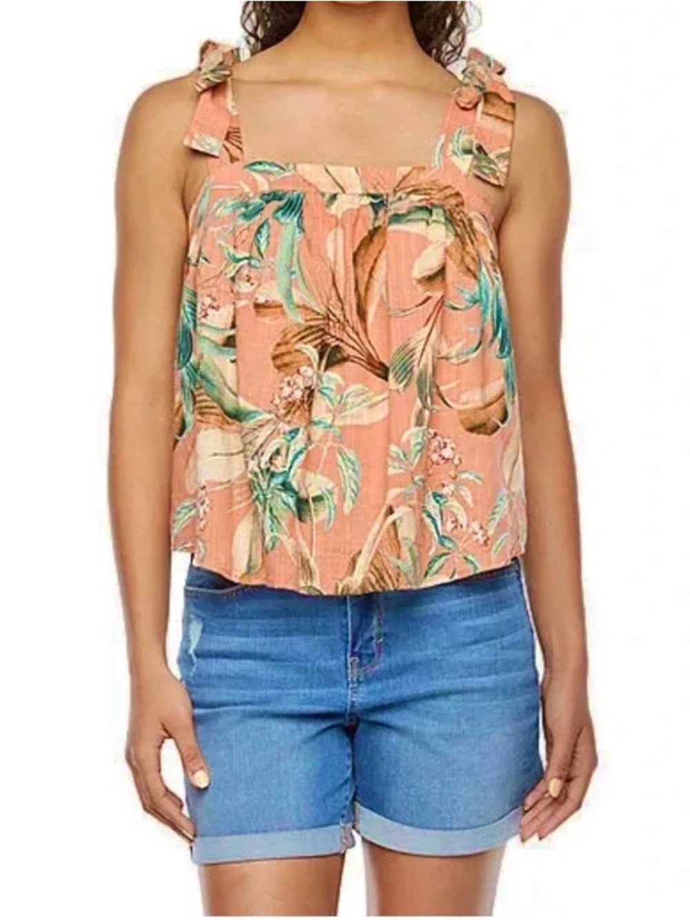Floral Tie-Shoulder Peach Tank Top